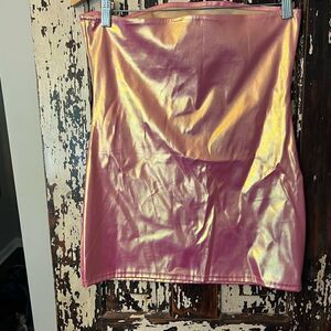 NWT Pretty Little Thing Petite Pink Metallic Bandeau Mini Dress. Women’s size 10